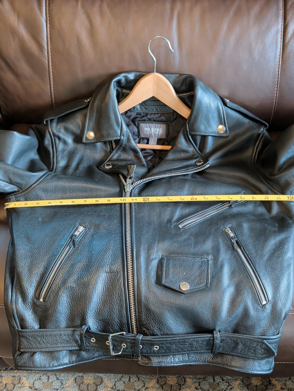 Men's Wilson’s Black Leather Motorcycle Jacket Size Large - Picture 10 of 16